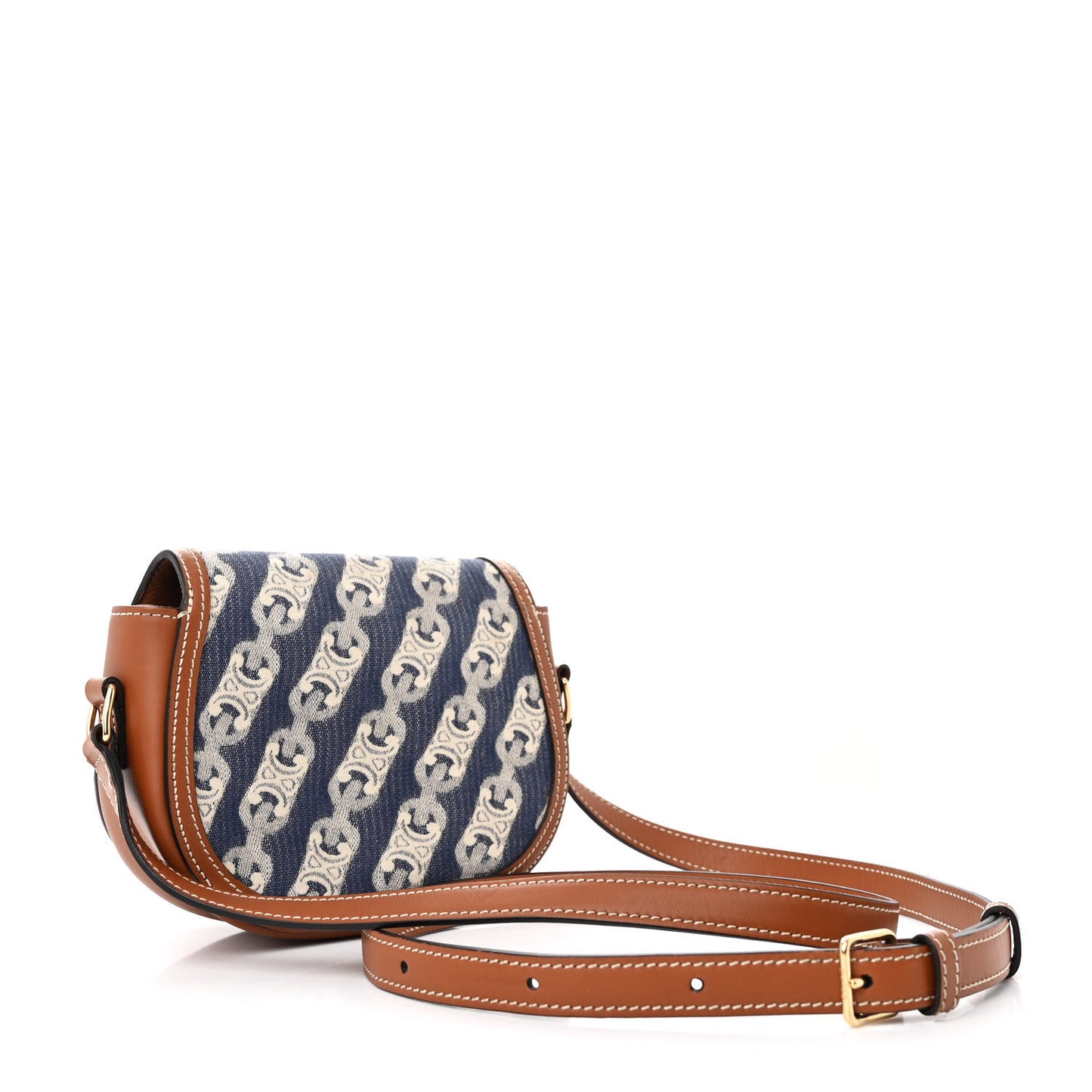 Maillon Triomphe Jacquard Canvas Calfskin Small Crecy Bag Navy Tan