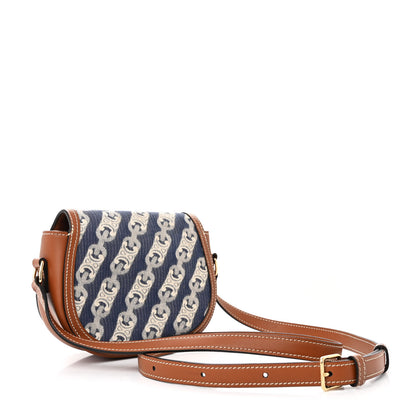 Celine Maillon Triomphe Jacquard Canvas Calfskin Small Crecy Bag Navy Tan 3 of 12