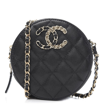 Chanel Caviar Quilted French New Wave Round Clutch With Chain Black 1 of 11