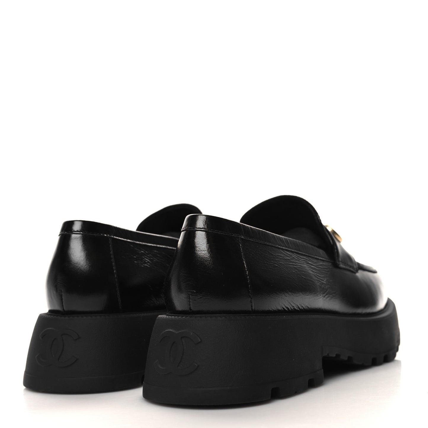 Shiny Calfskin Logo Loafers 40 Black