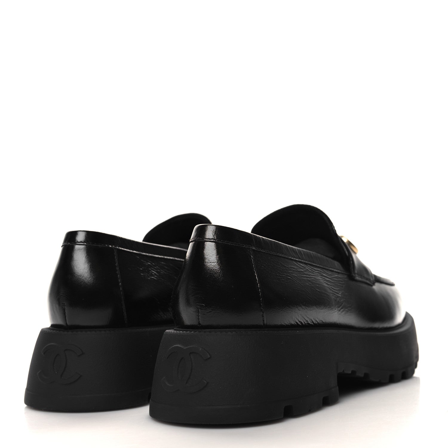 Chanel Shiny Calfskin Logo Loafers 40 Black 4 of 9