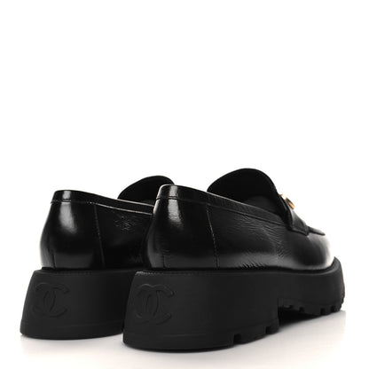 Chanel Shiny Calfskin Logo Loafers 40 Black 4 of 9