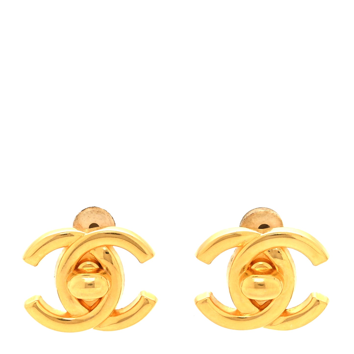 Metal CC Turnlock Clip On Earrings Gold