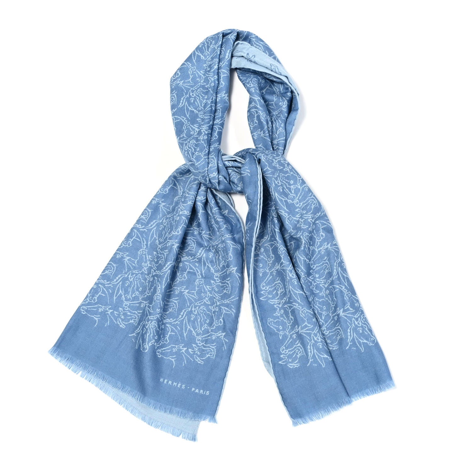Hermes Cashmere Silk Reversible Horses Muffler Blue 1 of 5