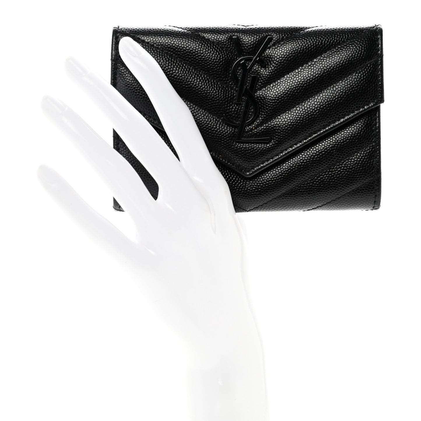 Grain De Poudre Matelasse Chevron Small Monochrome Monogram Envelope Wallet Black