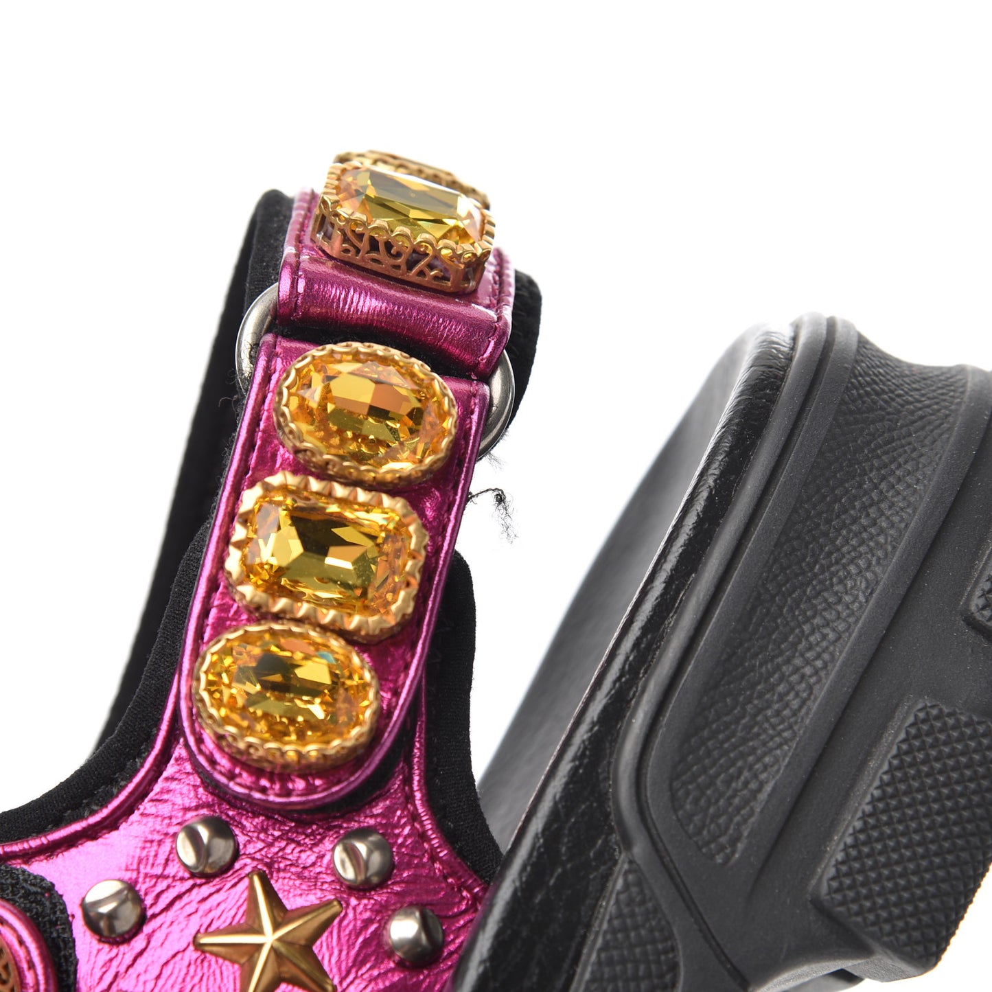 Nappa Mesh Crystal Embellished Studded Womens Aguru Sandals 37 Pink Black