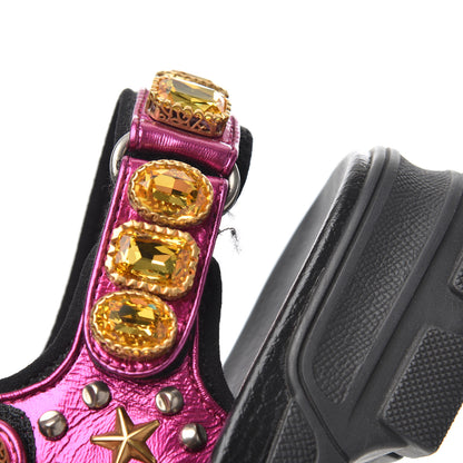 Gucci Nappa Mesh Crystal Embellished Studded Womens Aguru Sandals 37 Pink Black 9 of 15