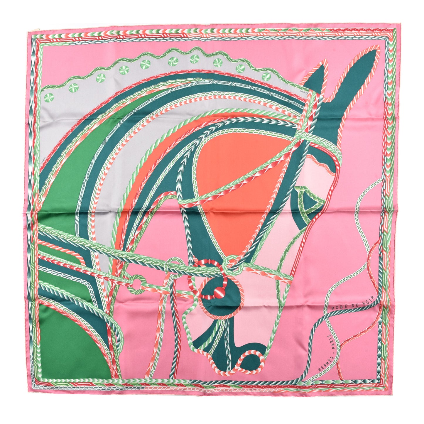 Silk Robe Du Soir Scarf 90 Rose Bonbon Gris Vert