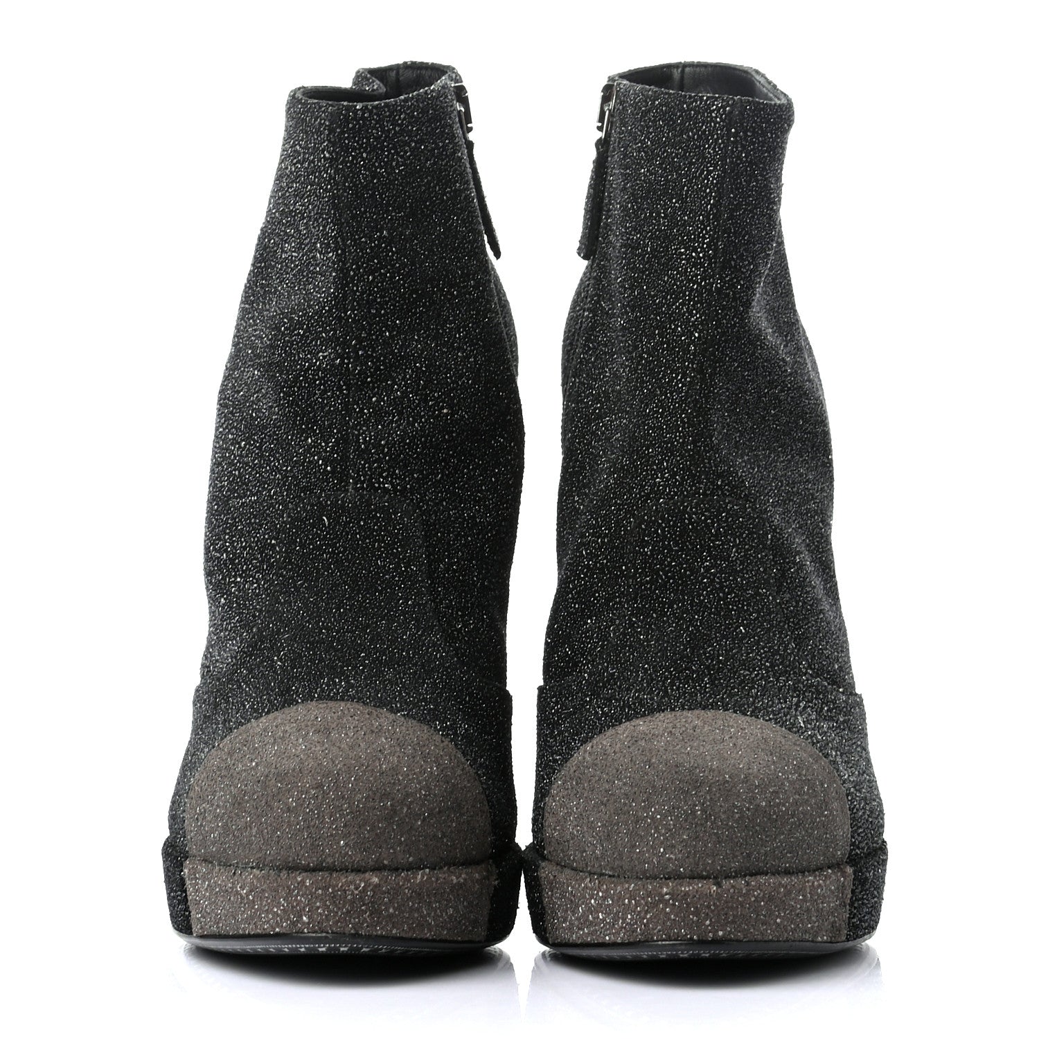 Chanel Glitter Suede Cap Toe Short Boots 40 Black Taupe 2 of 8
