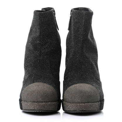 Chanel Glitter Suede Cap Toe Short Boots 40 Black Taupe 2 of 8