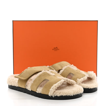 Hermes Suede Goatskin Woolskin Womens Chypre Sandals 36 Beige Albatre Ecru 10 of 10