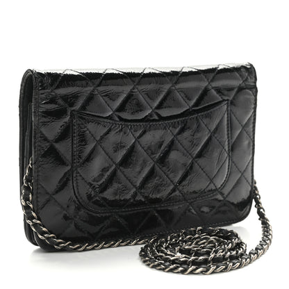 Chanel Distressed Patent Calfskin Quilted Reissue Wallet On Chain WOC Black 3 of 14