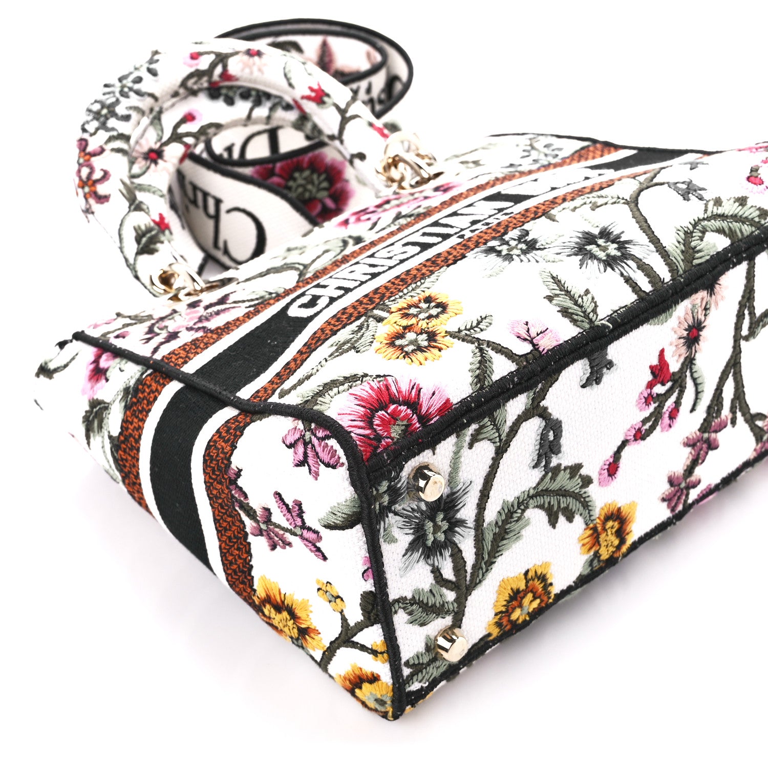 Christian Dior Canvas Petites Fleurs Embroidered Medium Lady D-Lite White Multicolor 9 of 10