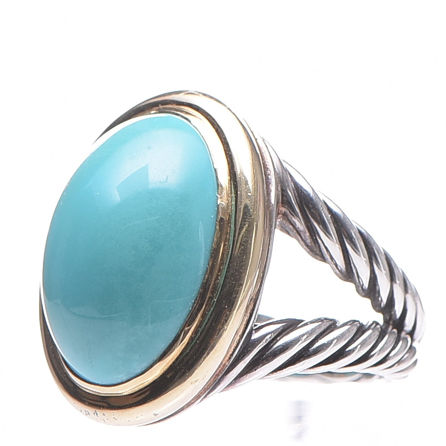 Sterling Silver 18K Yellow Gold Turquoise 13mm Signature Oval Ring 52 6