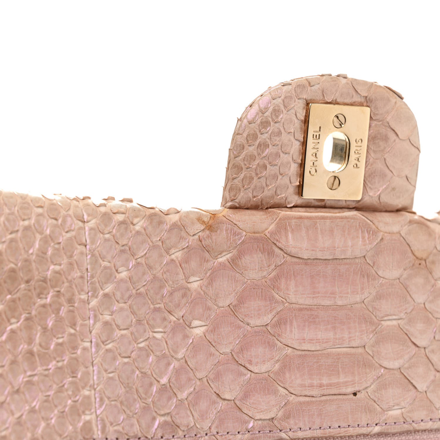 Chanel Metallic Snakeskin Medium Double Flap Pink 13 of 15