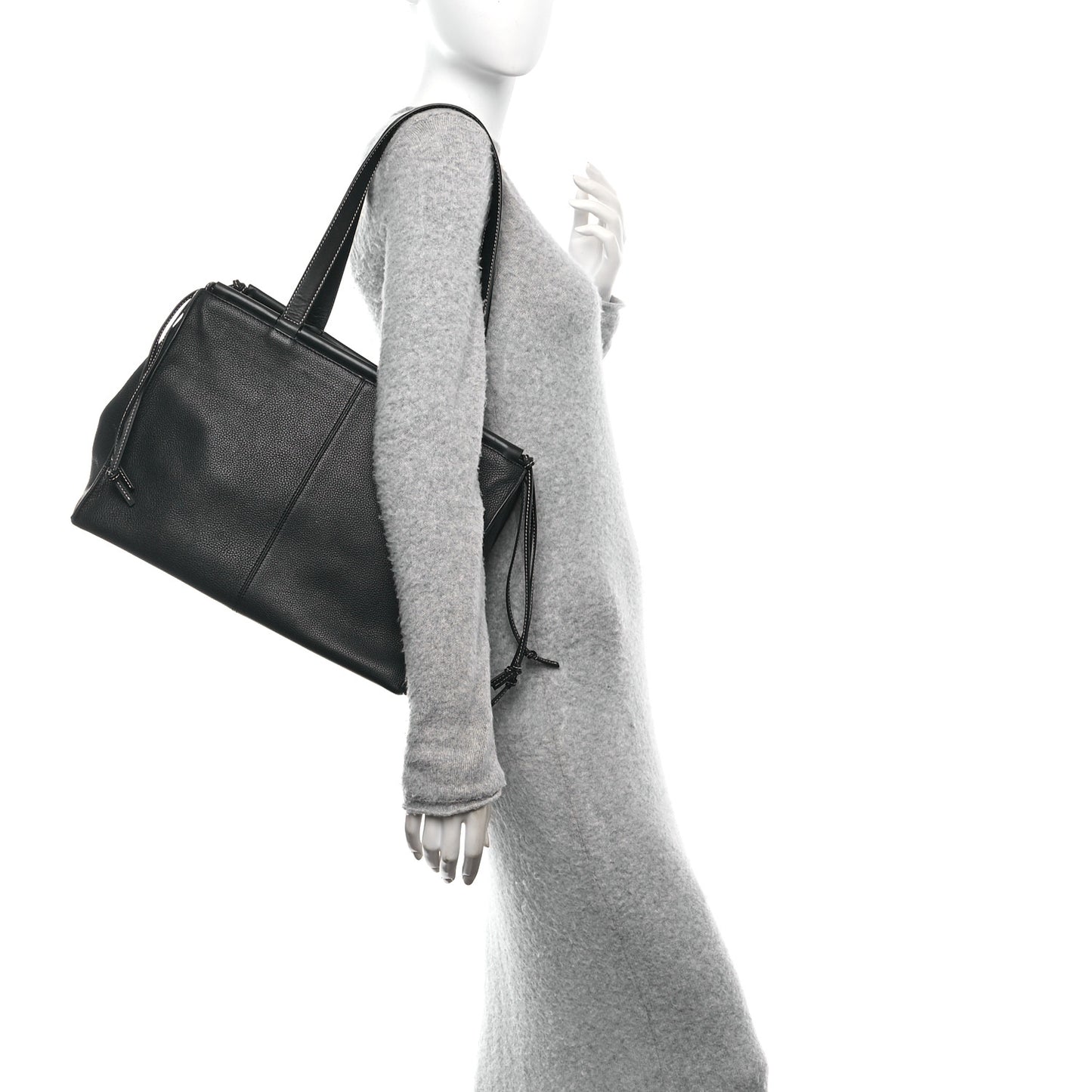 Grained Calfskin Small Cushion Tote Black
