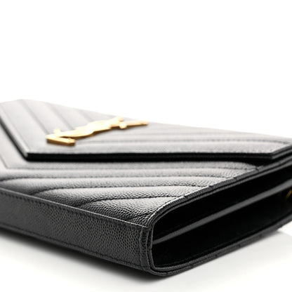 Saint Laurent Grain De Poudre Matelasse Chevron Monogram Chain Wallet Black 9 of 9