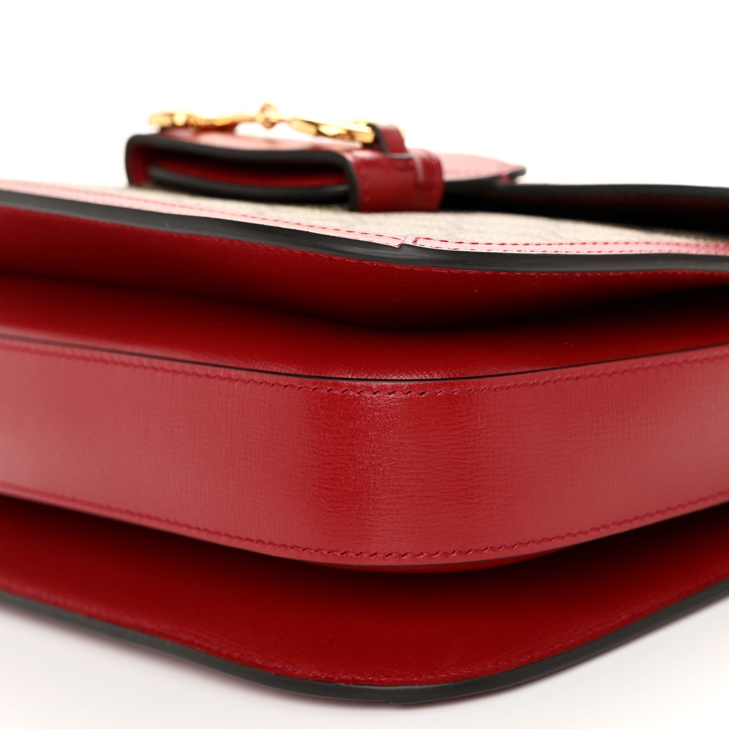 GG Supreme Monogram Azalea Calfskin Horsebit 1955 Shoulder Bag Beige Ebony New Cherry Red