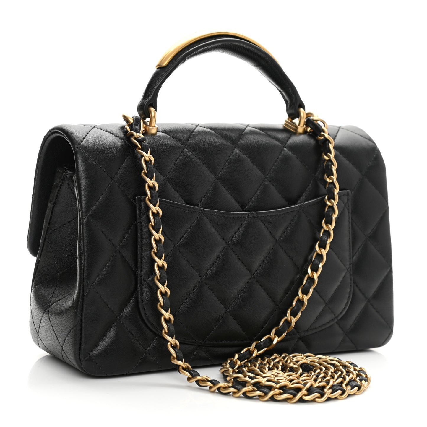 Lambskin Quilted Metal Mini Top Handle Rectangular Flap Black