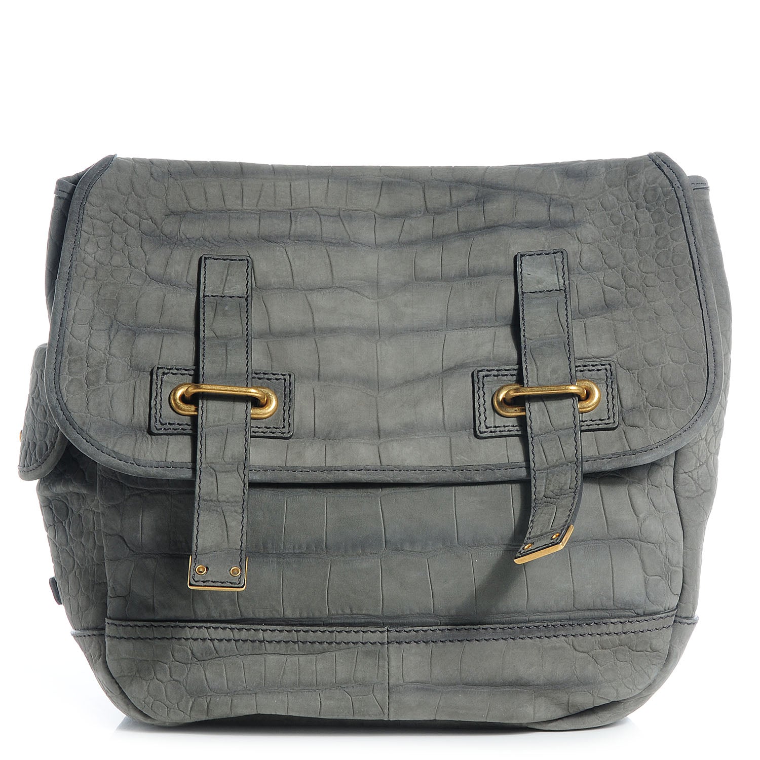 Saint Laurent Crocodile Embossed Nubuck Besace Shoulder Bag Grey 1 of 8