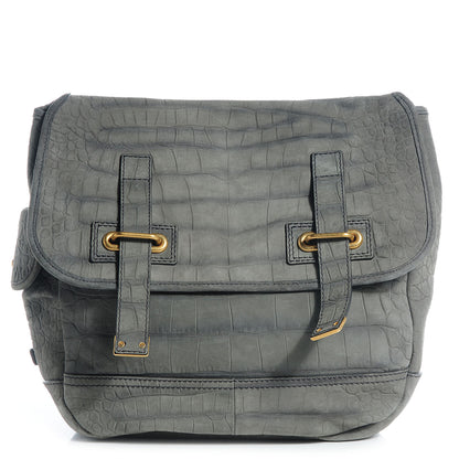 Saint Laurent Crocodile Embossed Nubuck Besace Shoulder Bag Grey 1 of 8
