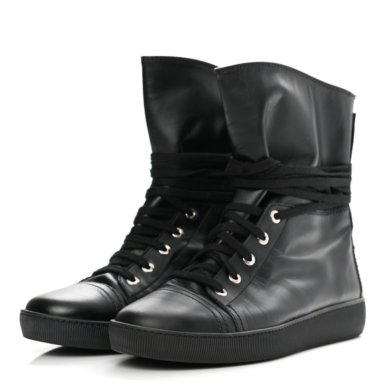 Chanel Lambskin High Top Sneakers 38.5 Black 3 of 10