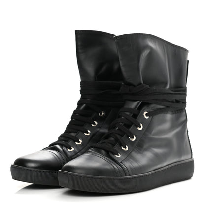 Chanel Lambskin High Top Sneakers 38.5 Black 3 of 10