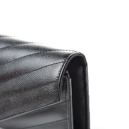 Saint Laurent Grain De Poudre Matelasse Chevron Monogram Flap Wallet Black 9 of 11