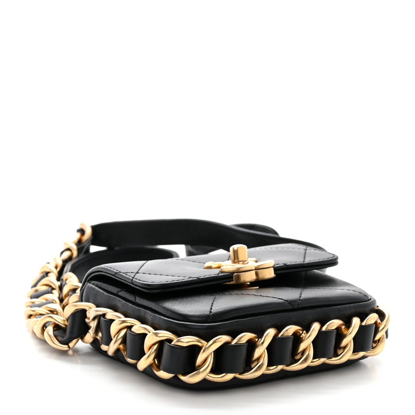 Calfskin Quilted Mini Framing Chain Bag Black