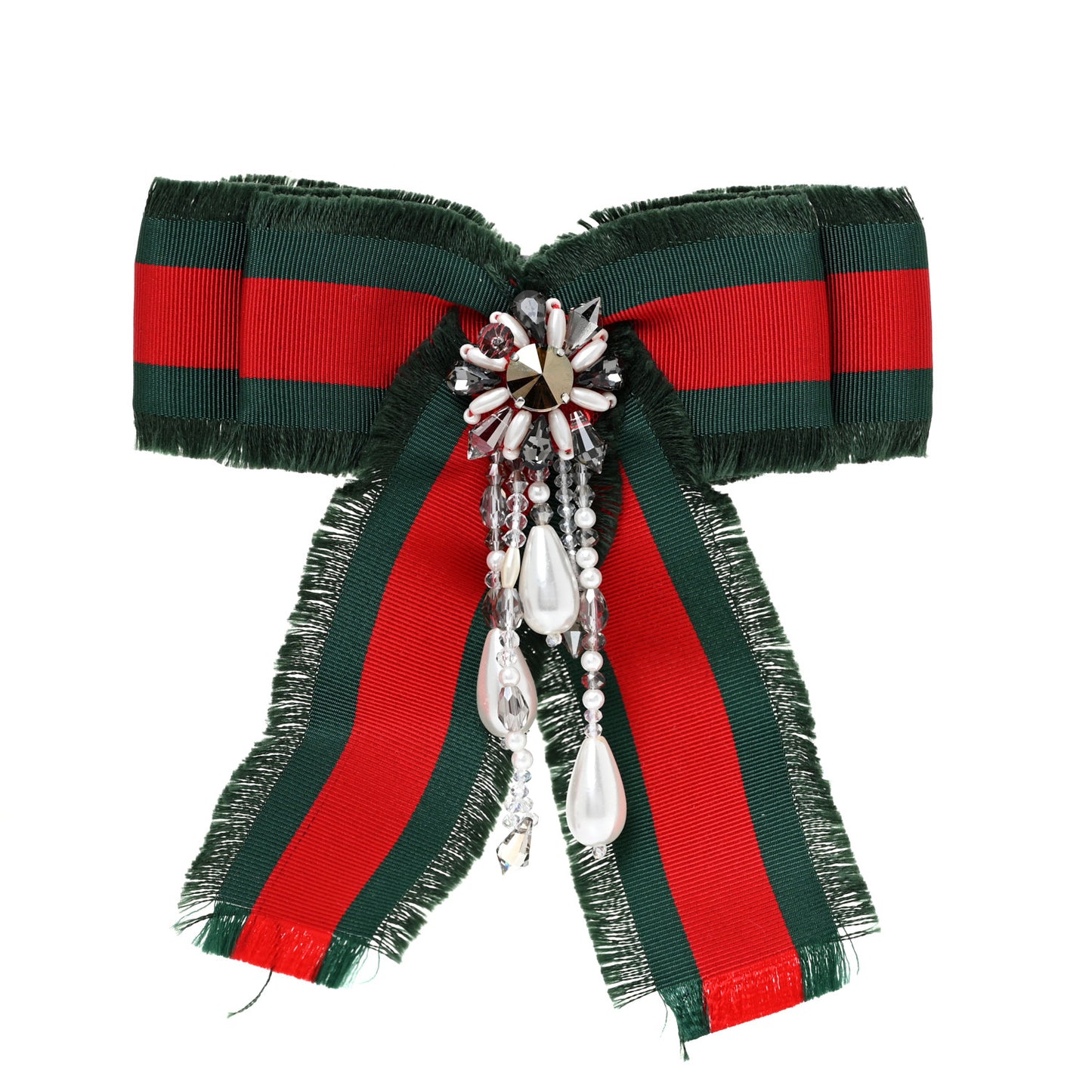 Grosgrain Web Pearl Crystal Bow Brooch