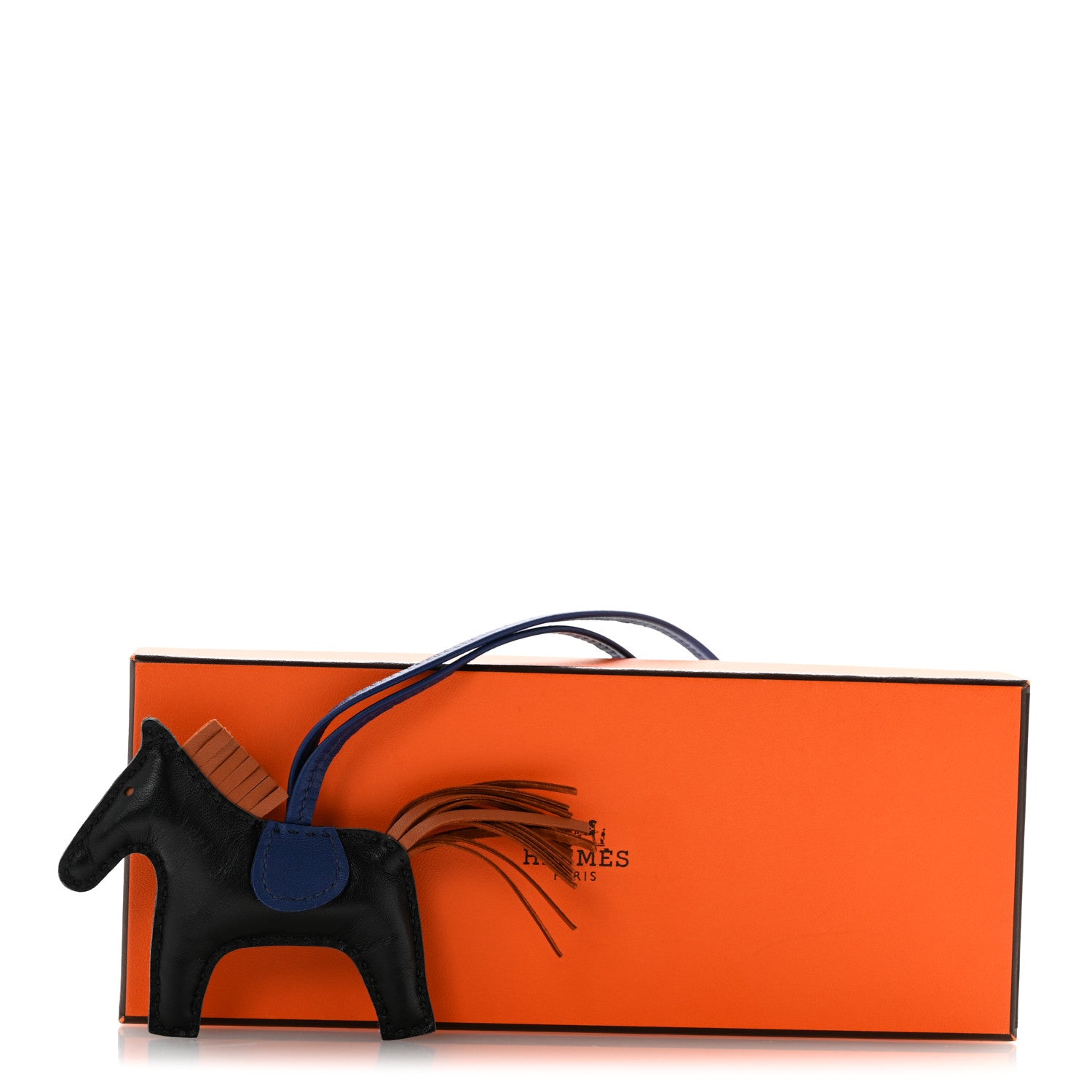 Hermes Milo Lambskin Grigri Rodeo Horse Bag Charm PM Black Bleu Saphir Gold 4 of 4