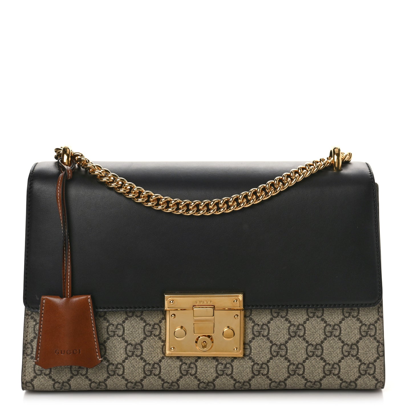 GG Supreme Monogram Calfskin Medium Padlock Shoulder Bag Beige Black Cuir