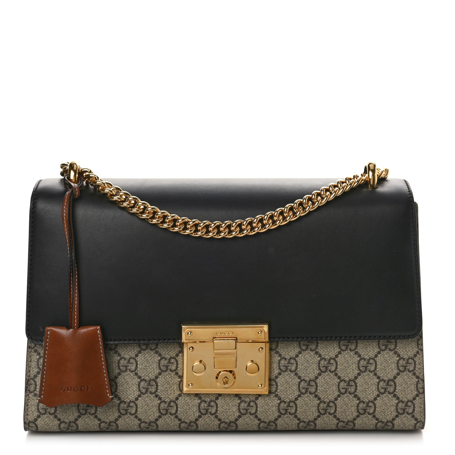 Gucci GG Supreme Monogram Calfskin Medium Padlock Shoulder Bag Beige Black Cuir 1 of 9