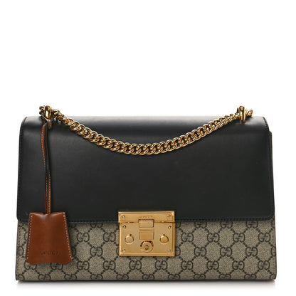 Gucci GG Supreme Monogram Calfskin Medium Padlock Shoulder Bag Beige Black Cuir 1 of 9