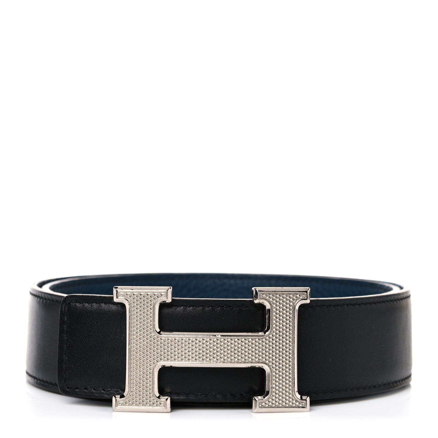 Togo Box 32mm Guilloche H Belt 80 Black Bleu De Prusse