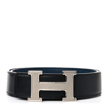 Hermes Togo Box 32mm Guilloche H Belt 80 Black Bleu De Prusse 1 of 8