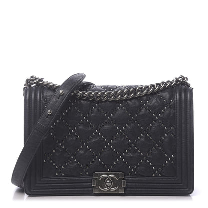 Chanel Crumpled Lambskin New Medium Studded Boy Flap Navy 1 of 17