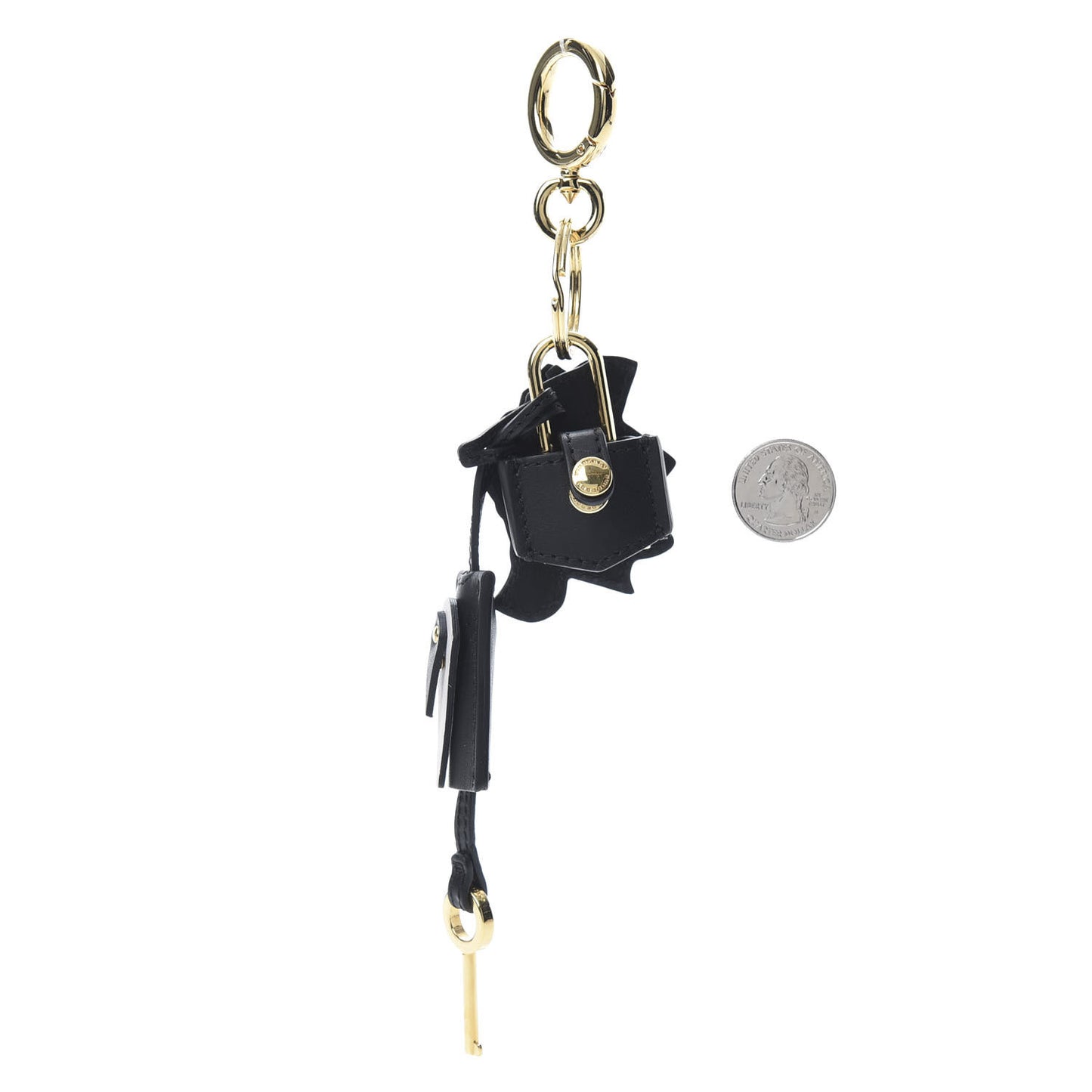 Calfskin Pallas Helmet Key Charm with Padlock Black White