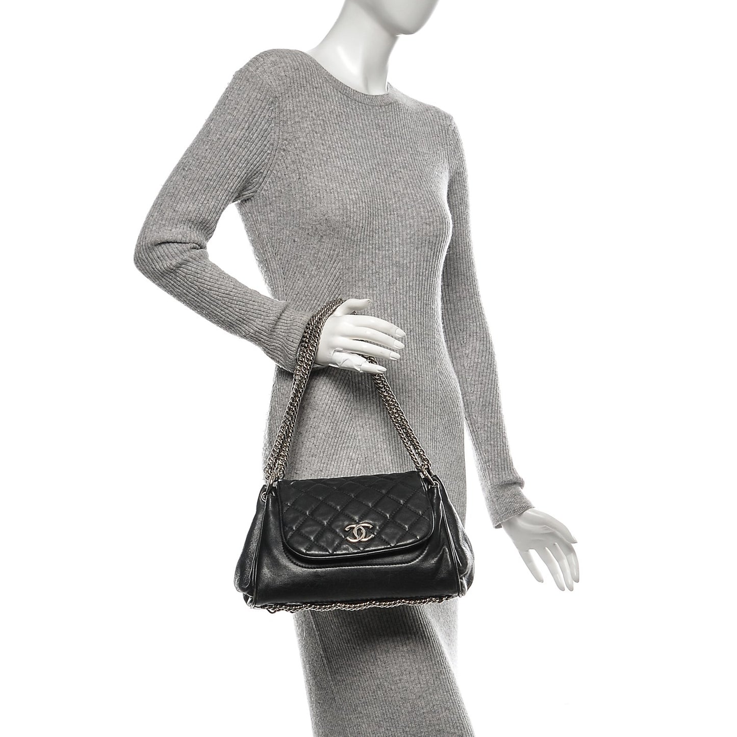 Lambskin Quilted Accordion Flap Black