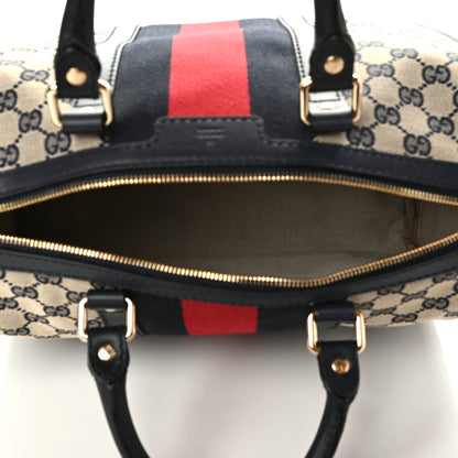Gucci Monogram Selleria Calfskin Vintage Web Medium Boston Beige Blue 5 of 10