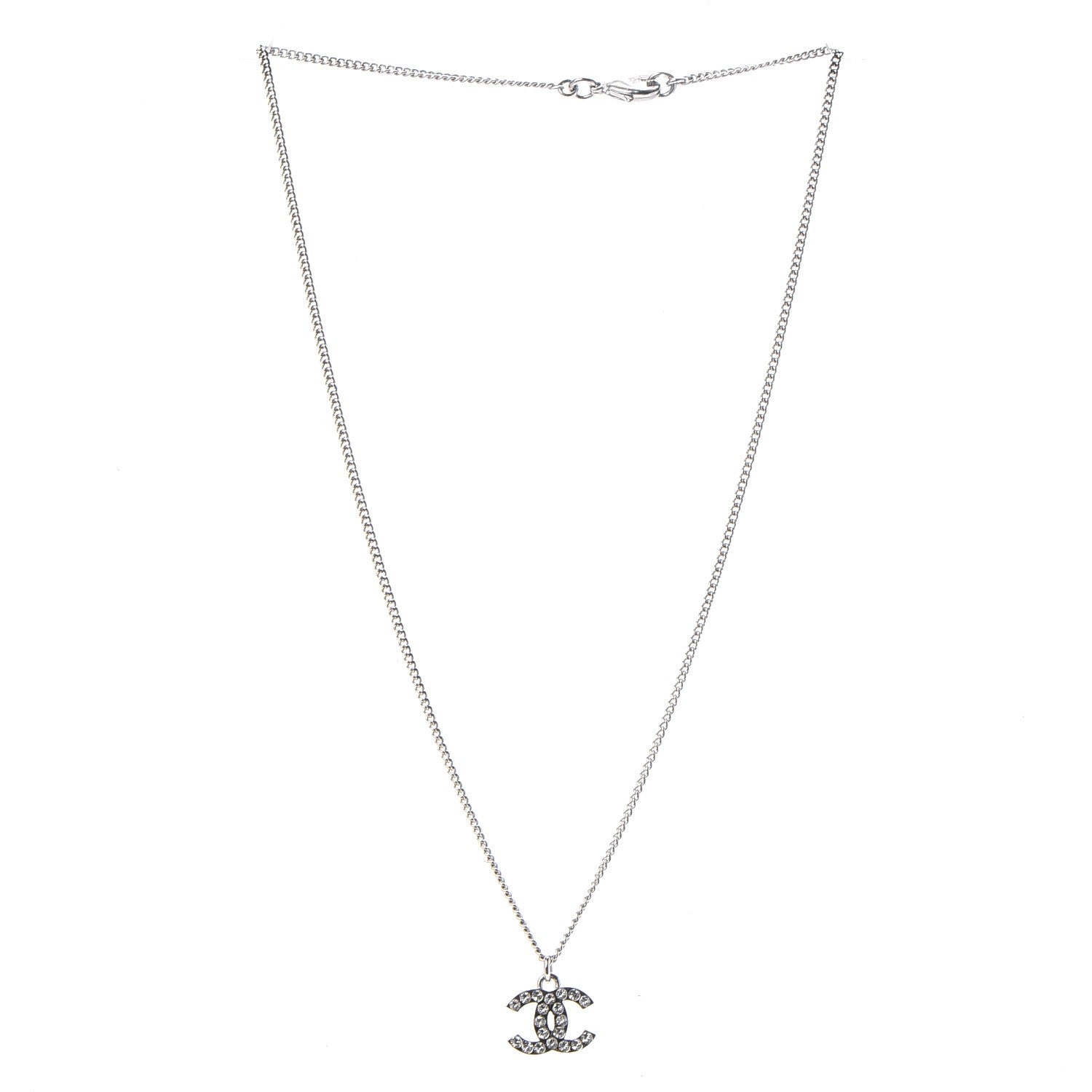 Chanel Crystal Timeless CC Necklace Silver 3 of 6