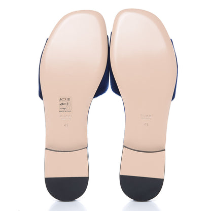 Gucci Velvet Crystal Square G Madelyn Slide Sandals 41 Cobalt Blue 5 of 10