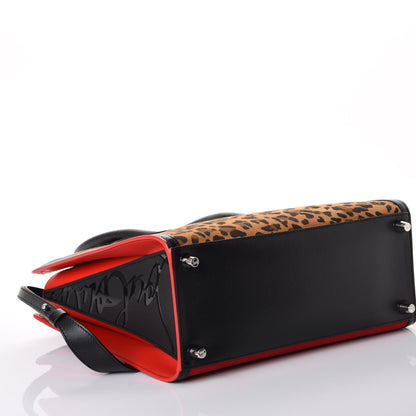 Christian Louboutin Calfskin Empire Pony Hair Leopard Print Studded Medium Paloma Red Brown 3 of 8
