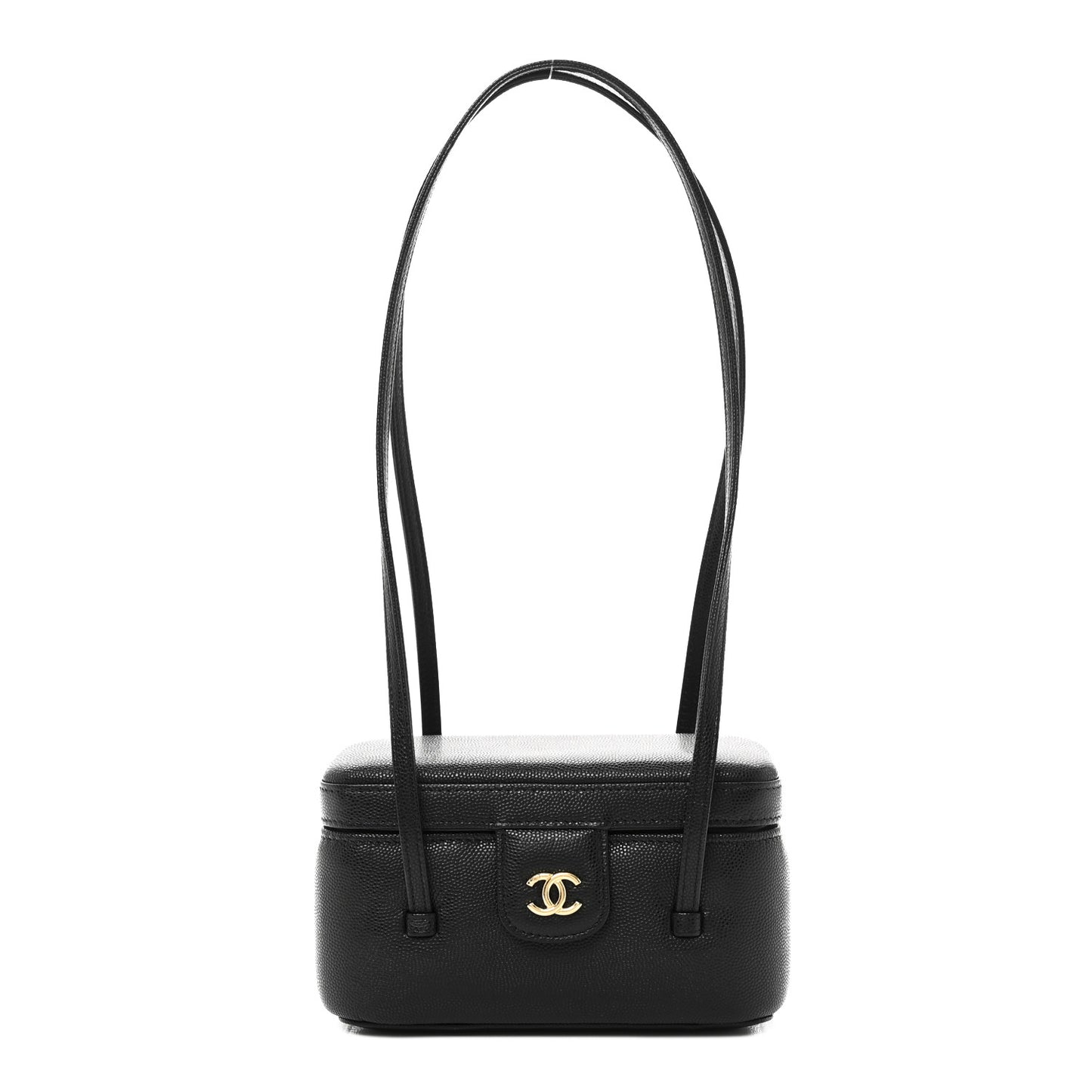 Shiny Caviar Preppy Coco Long Vanity With Strap Black