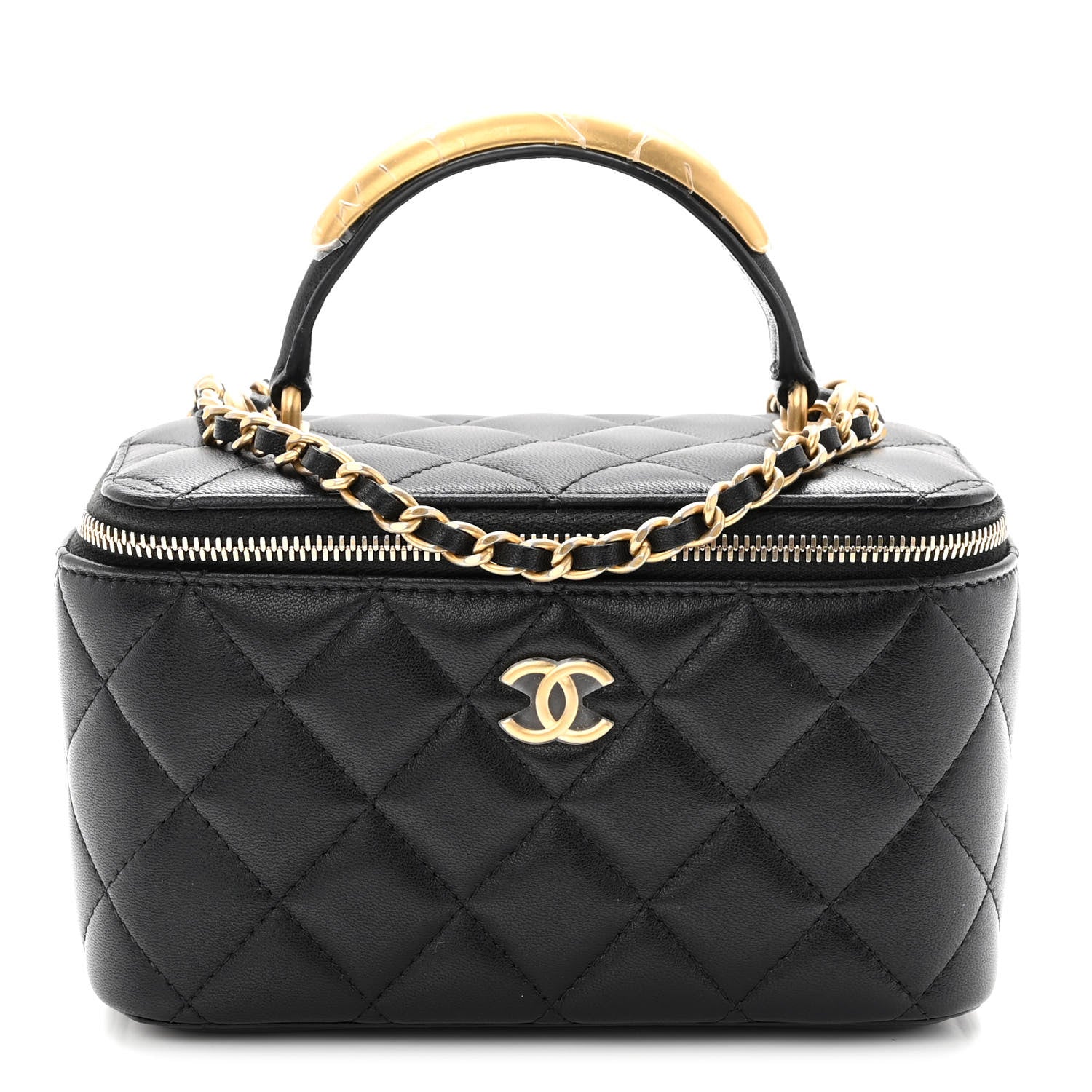 Chanel Lambskin Quilted Metal Small Top Handle Vanity Case With Chain Black 2 of 19