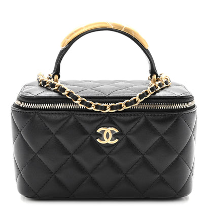 Chanel Lambskin Quilted Metal Small Top Handle Vanity Case With Chain Black 2 of 19