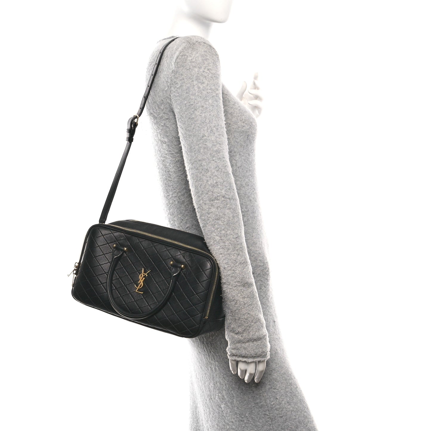 Lambskin Lyia Quilted Duffle Bag Black