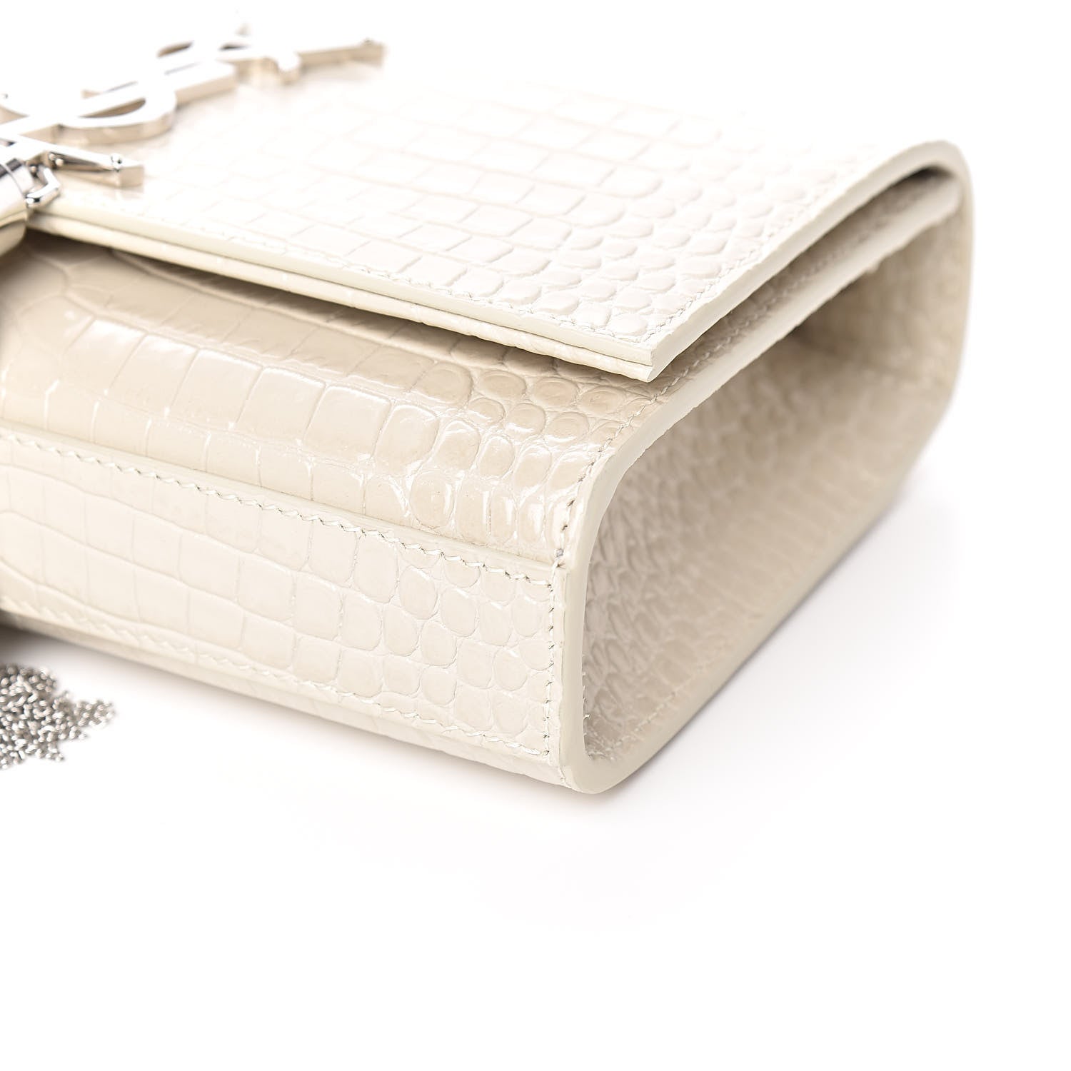 Saint Laurent Croc Calfskin Embossed Small Classic Monogram Kate Tassel Satchel Mouse Grey 8 of 9