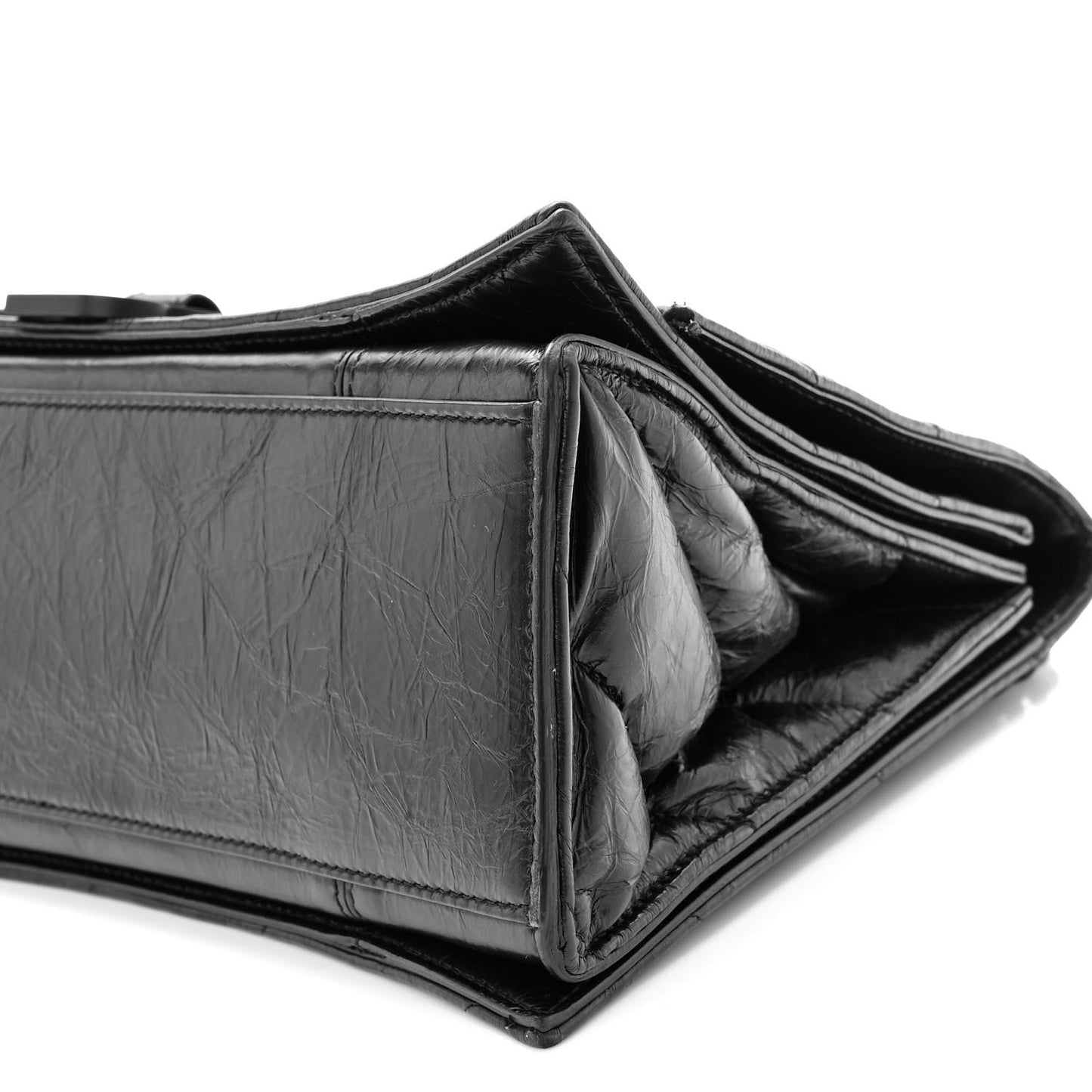 Crushed Calfskin Quilted Matte Black Hardware Medium Crush Chain Bag Black