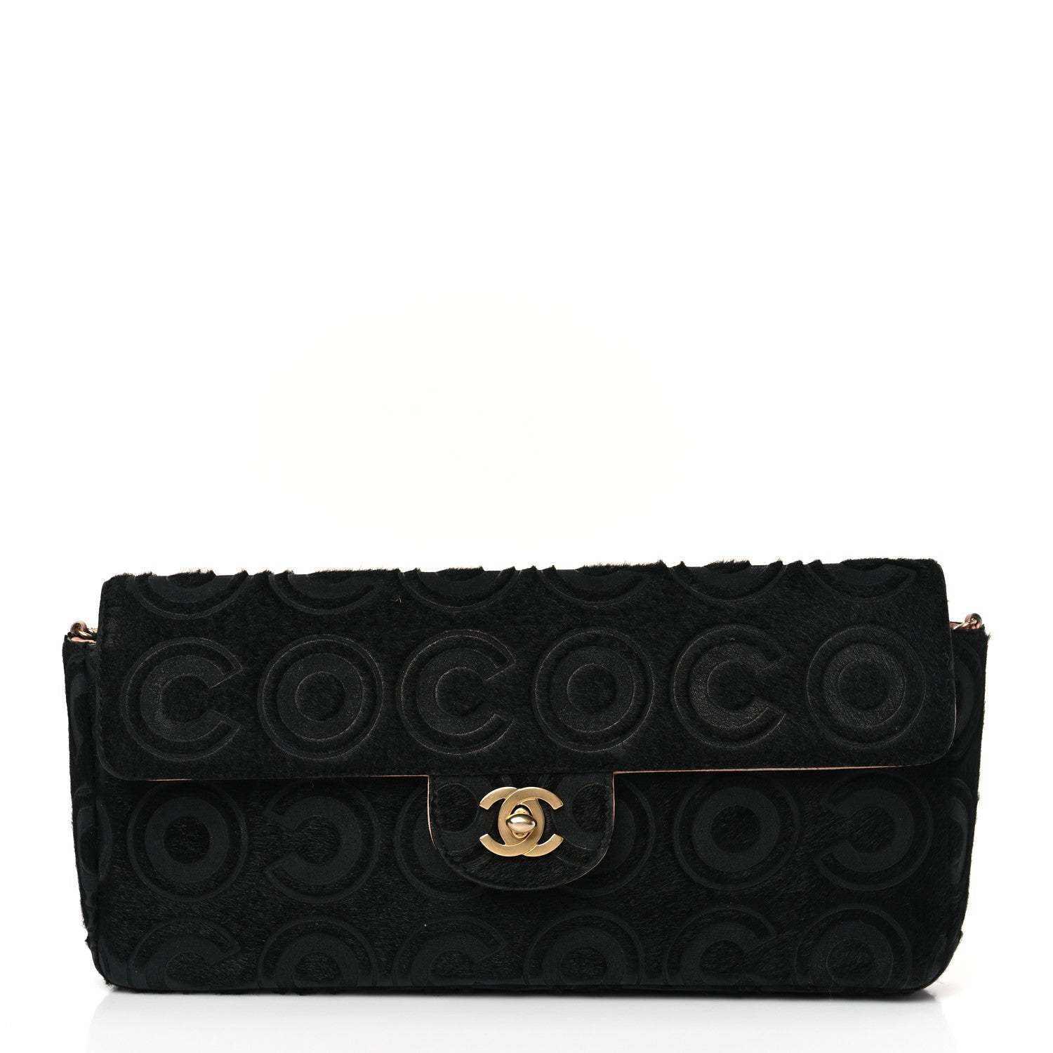 Chanel Pony Hair CocoDouble East West Flap Black Rose 1 of 9